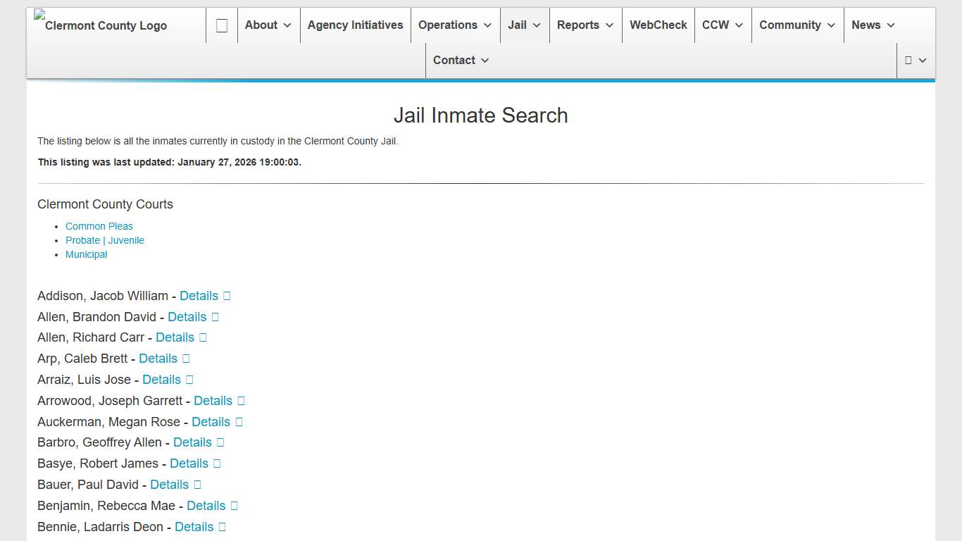 Jail Inmate Search Clermont County Sheriff